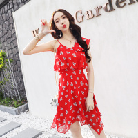 夏装 碎花裙 雪纺单肩吊带连衣裙