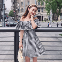 抹胸斗篷花格子连衣裙