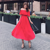 雪纺百褶裙 吊带压褶连衣裙