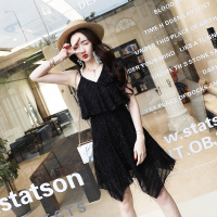 露肩流苏羽毛小清新雪纺连衣裙女