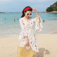 2018夏装新款碎花女神范气质荷叶袖高腰短裙子