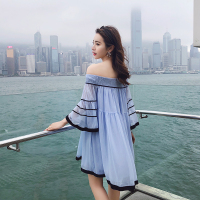 2018春夏装新款一字领宽松雪纺ins超仙连衣裙