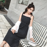 ins超火波点吊带连衣裙+防晒披肩小外套两件套