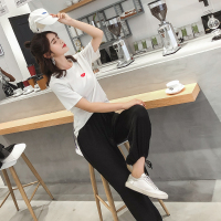 嘴唇T恤套装女松紧腰休闲灯笼裤长裤两件套