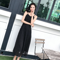 2018夏装新款冷淡风吊带收腰流苏连衣裙