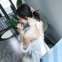 2018夏装新款漏肩收腰流苏A字纯色连衣裙