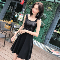 2018夏装新款吊带珠片收腰A字连衣裙