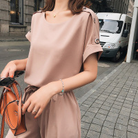 2018夏季新款套装韩版修身时尚女装阔腿裤两件套