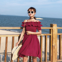 2018夏季新款韩国东大一字肩松紧高腰连衣裙女