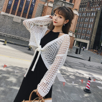 2018初秋新款针织镂空开衫带挂脖连衣裙两件套