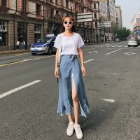 2018年女装韩版时尚夏季连衣裙牛仔半身裙两件套