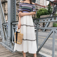 2018夏季新款韩版修身一字肩拼接民族风连衣裙女