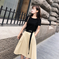 2018夏季新款韩版休闲短袖T恤高腰半身裙两件套