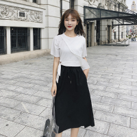 2018夏季新款韩版休闲不规则短款T恤半身裙套装女