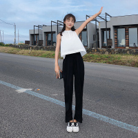 2018夏季新款清新百搭无袖立领背心阔腿裤两件套