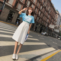 2018新款夏季韩版宽松收腰显瘦假两件套连衣裙女