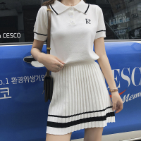 2018夏季新款学院风少女运动装针织半身裙套装
