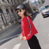 2018秋冬韩版新款条纹长袖连帽卫衣女装休闲上衣