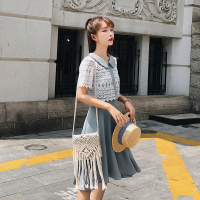 2018夏季新款韩版蕾丝连衣裙清新中长款套装女裙