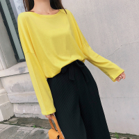 2018春秋新款少女纯色百搭T恤宽松打底衫女秋