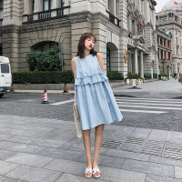 2018韩范夏季新款修身高腰小清新森系无袖连衣裙