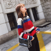 2018秋冬新款韩版宽松百搭条纹毛衣女针织衫上衣