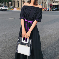 2018夏新款韩版优雅一字领露肩收腰系带连体裤女