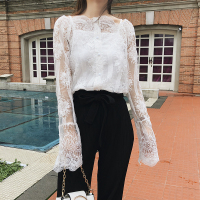 2018初秋新款女装一字肩蕾丝衫带衫两件套装