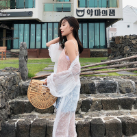 ins慵懒蕾丝花边中长款防晒开衫披肩外套空衫