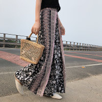 新款雪纺沙滩裤民族风开叉显瘦阔腿裤度假裙裤女