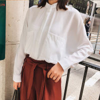 秋装新款 双口袋宽松立领长袖衬衫