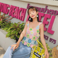 仙女风超重工五彩手工钩花镂空水溶蕾丝背心