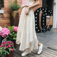 超仙气棉麻飘逸纯色不规则剪裁设计感半身裙大摆a字裙