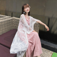 度假风蕾丝网纱星星刺绣透视轻盈长款防晒衣蕾丝衫开衫