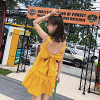 ins热款沙滩裙小心机蝴蝶结露背连衣裙女显瘦带