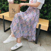 新款中长款百褶雪纺裙不规则彩色波点印花半身裙