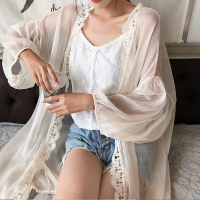 ins软妹慵懒撩人 薄款雪纺花边防晒开衫披肩外套空衫