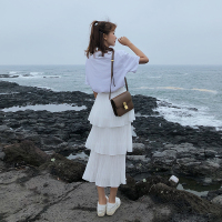 ins高腰中长款多层百褶雪纺蛋糕裙A字半身裙