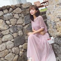 夏装新款镂空针织短袖+带连衣裙两件套