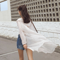 薄款中长款长袖防晒开衫带帽港味chic过膝长外搭衬衫