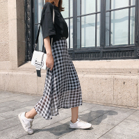 chic新款格子复古ins超火雪纺高腰中长款a字裙子半身裙
