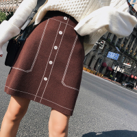 2018秋冬新款韩版修身包臀高腰中裙针织半身裙女