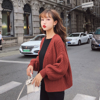 2018秋装新款韩版宽松百搭开衫灯笼袖毛衣针织衫