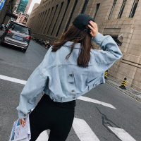 2018秋装新款韩范短款后背纽扣学生牛仔外套女