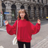 2018秋冬新款韩版女装百搭宽松灯笼袖连帽卫衣女