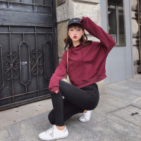 2018秋季新款上衣韩版纯色休闲简约连帽卫衣女