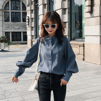 港味复古灯笼袖衬衫女2018秋冬新款女装立领衬衫