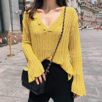 2018秋季新款韩版休闲宽松v领上衣薄慵懒风针织衫