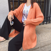 2018秋冬新款韩版中长款毛衣外套灯笼袖纹理开衫