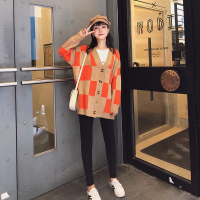 2018秋冬新款女装宽松格子毛衣韩版外套针织开衫